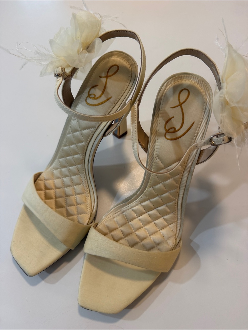 Sam Edelman Cream Floral Ankle-Strap Block Sandals